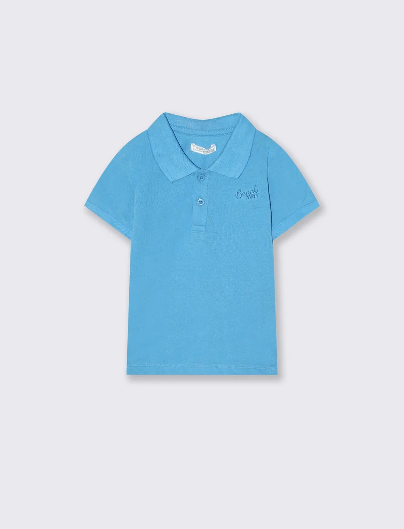 Polo in piquet con ricamo sul cuore - Azzurro