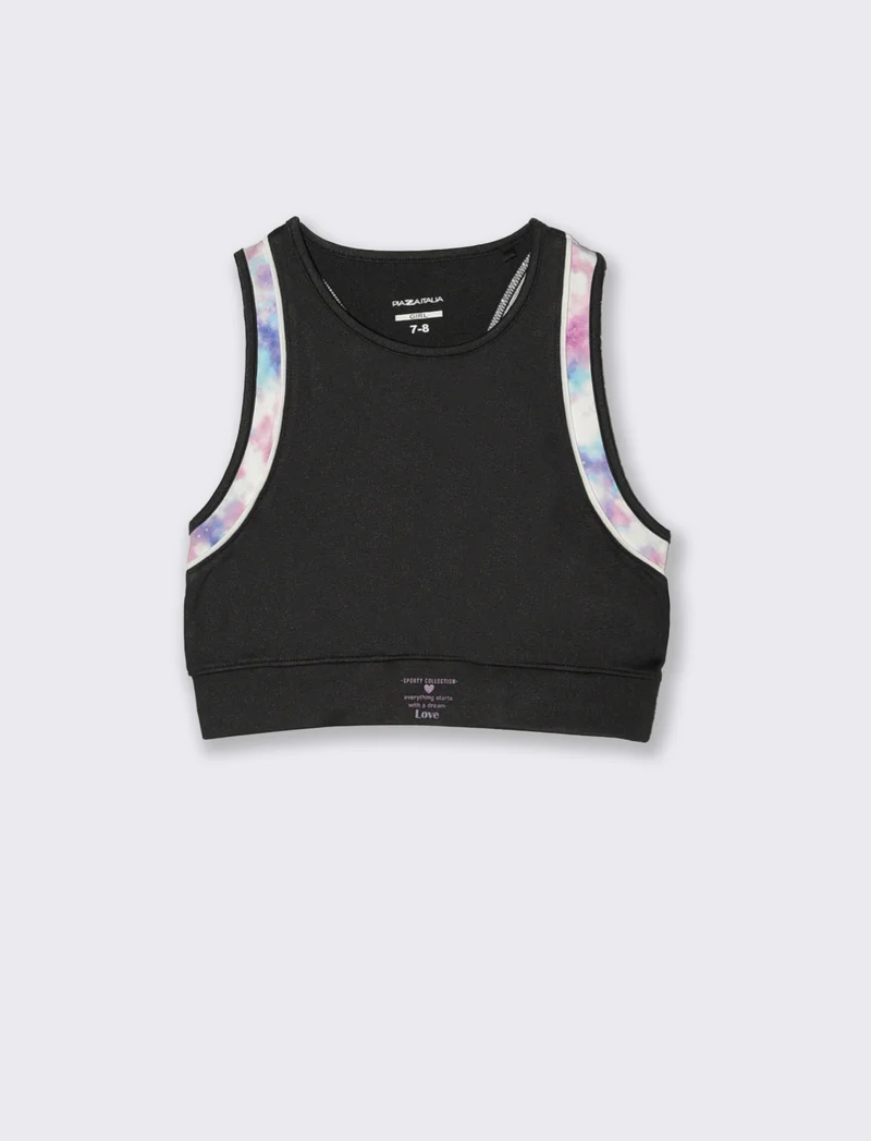 Canotta sporty cropped con dettagli stampati - Nero