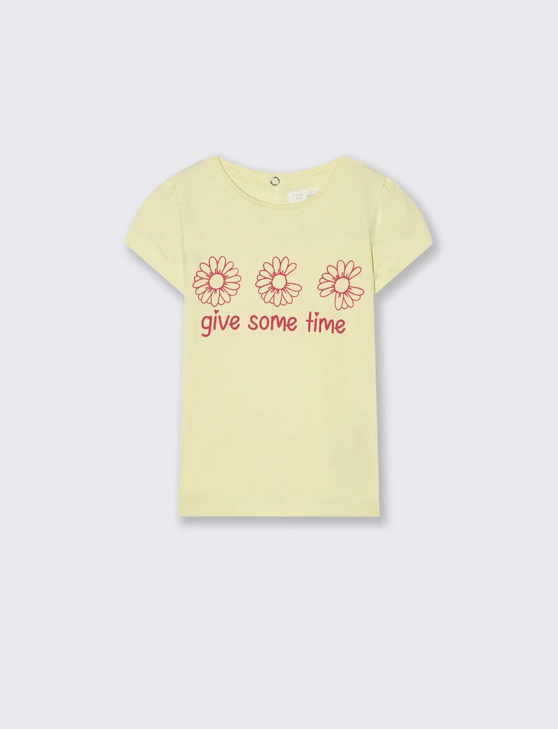 T-shirt girocollo manica corta con stampa - Giallo