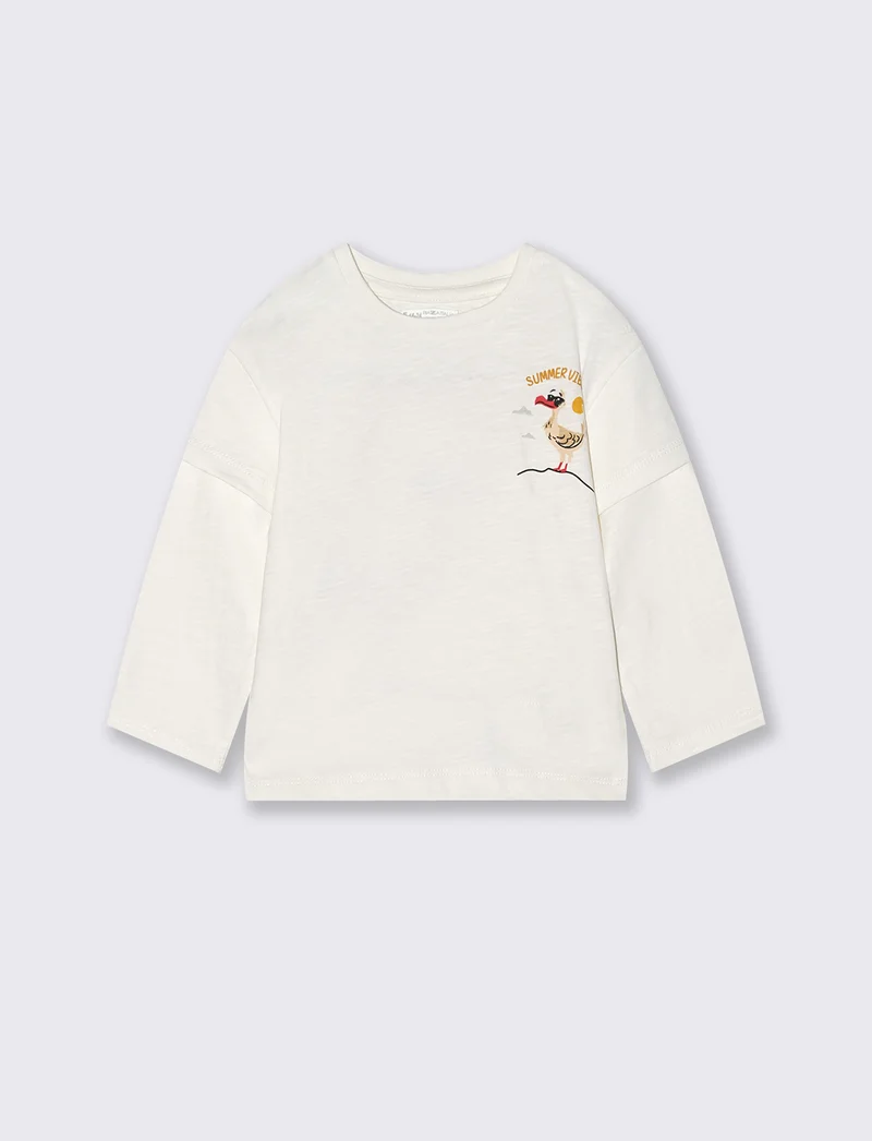 T-shirt girocollo con doppia manica - Bianco