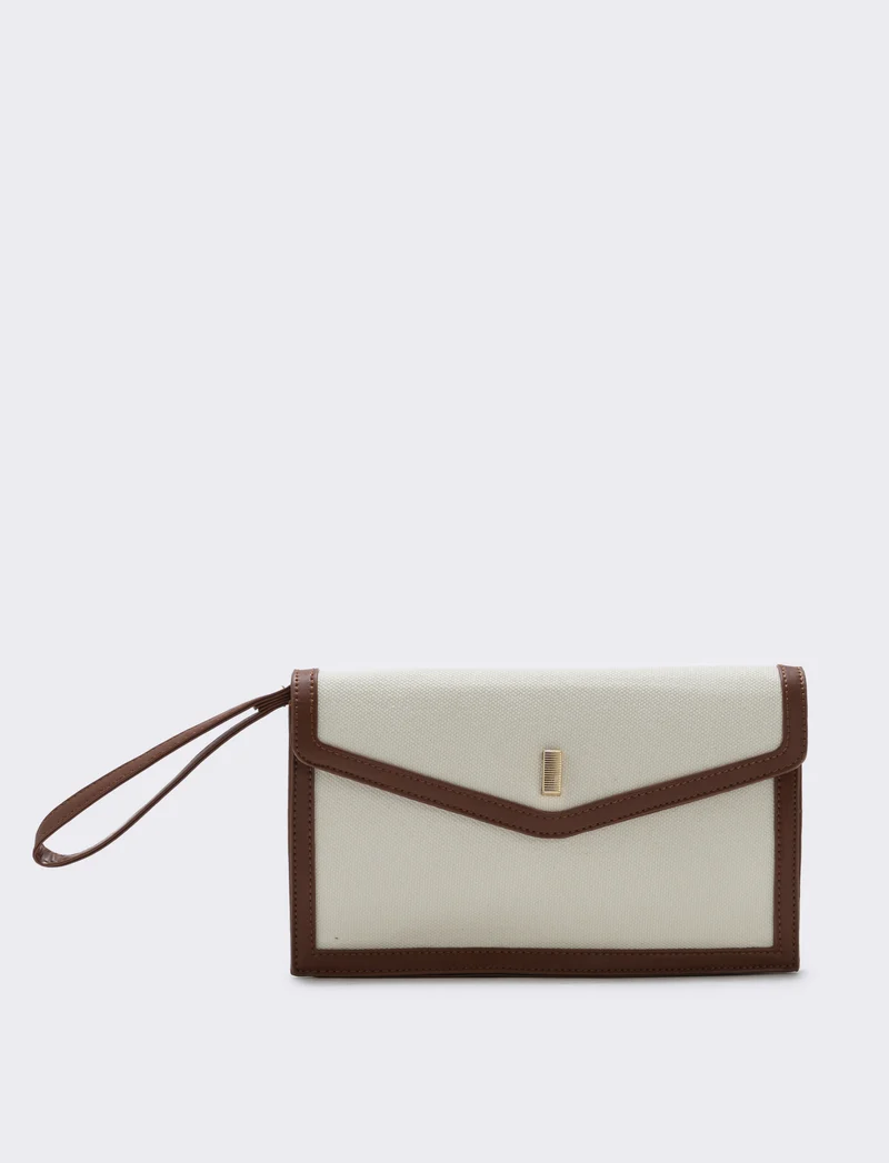 Borsa pochette in tela con maniglia - Bianco sporco