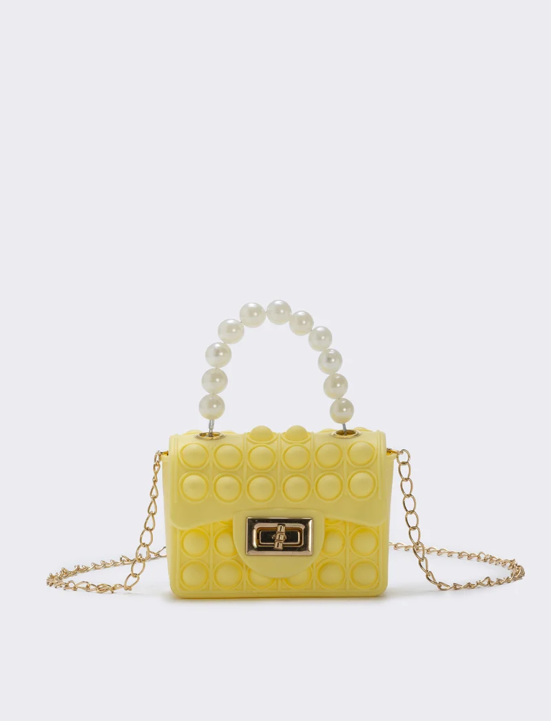 Borsa pop it con manico di perle - Giallo