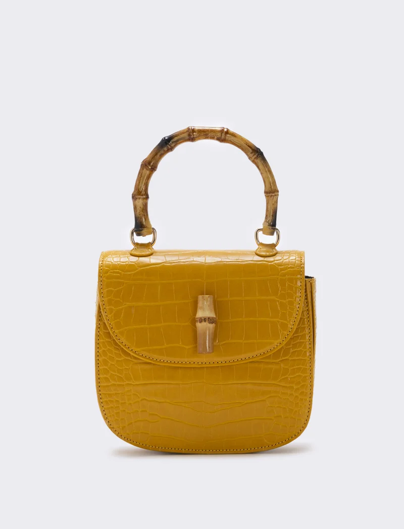 Borsa bamboo con stampa cocco elegante - Ocra