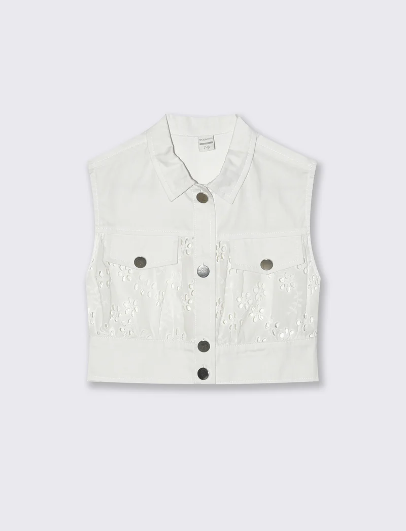 Gilet in sangallo da bambina con bottoni - Bianco