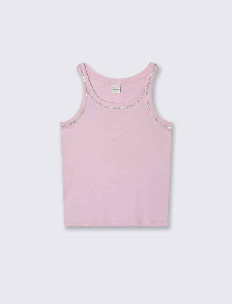 Canotta elastica con passamaneria in strass - Rosa