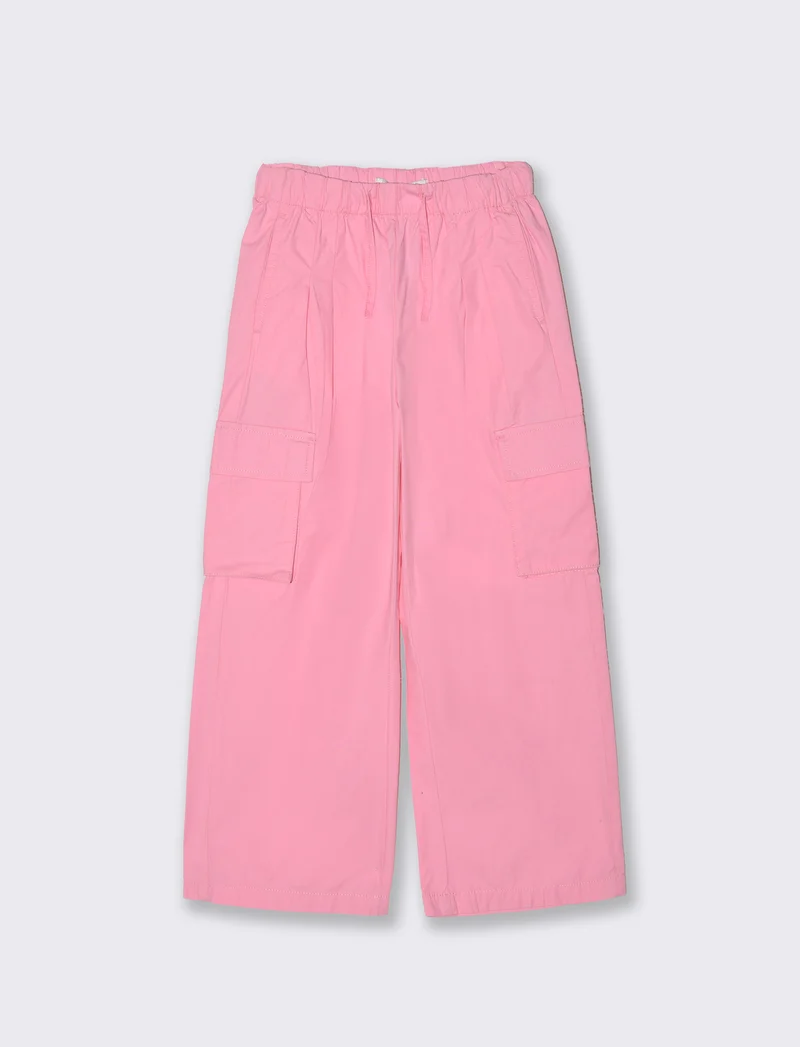 Pantaloni cargo lunghi in cotone a gamba larga - Rosa