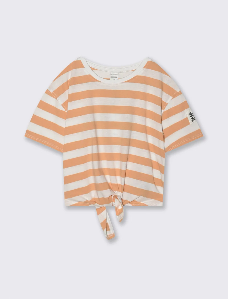 T-shirt in cotone con nodo per bambina - Pesca