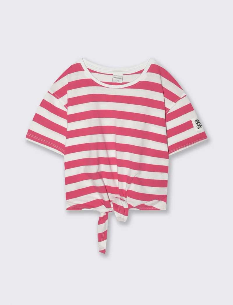 T-shirt in cotone con nodo per bambina - Fuxia