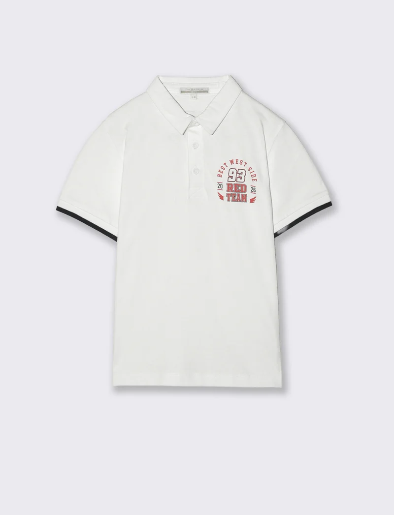 T-shirt polo jersey con stampa estiva - Bianco