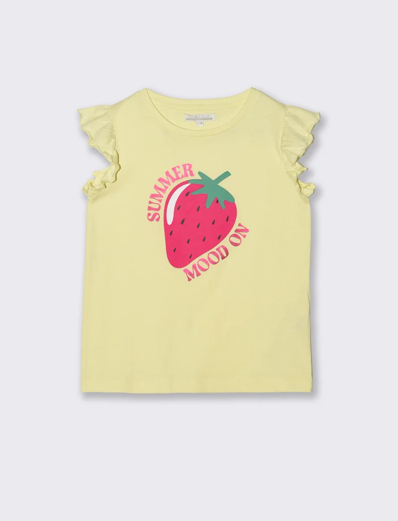 T-shirt estiva bambina con stampa colorata - Giallo