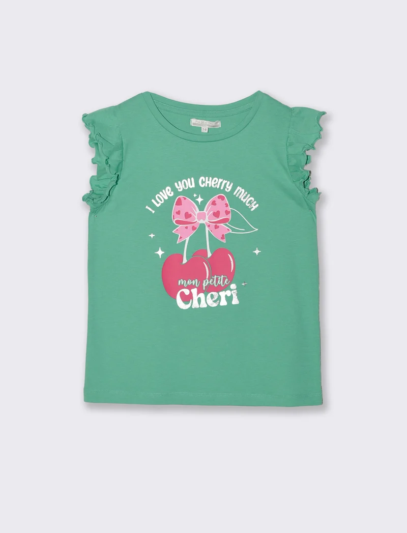 T-shirt estiva bambina con stampa colorata - Verde mela