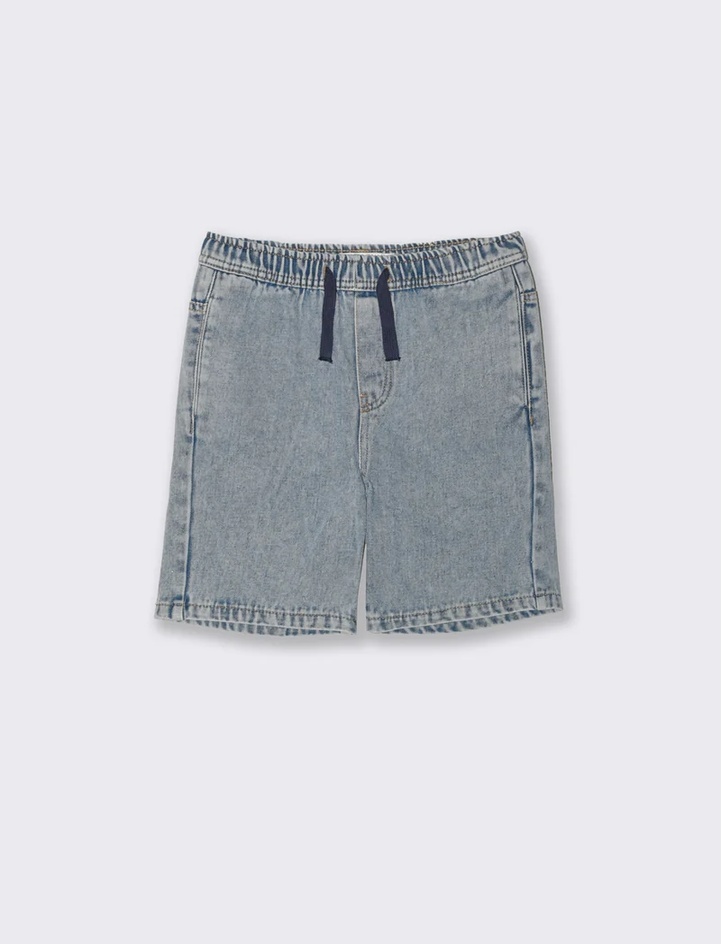 Bermuda in denim con coulisse e lacci - Denim chiaro