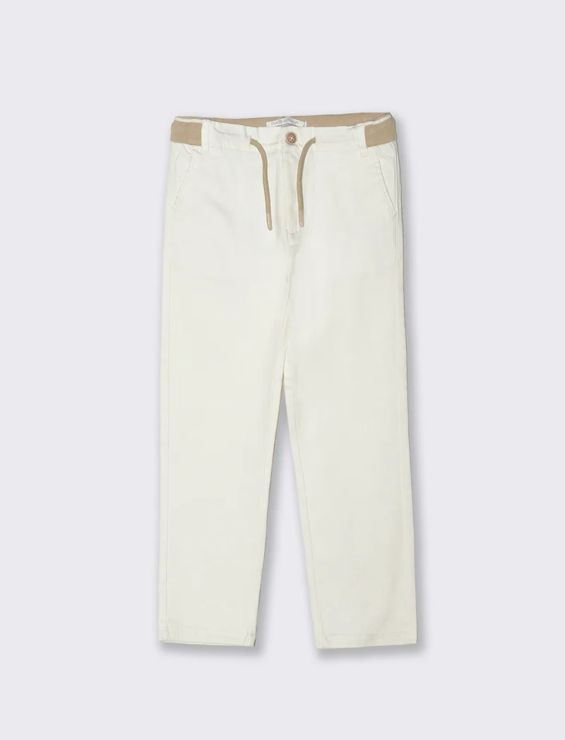Pantalone chino con cinta in costina - Bianco latte