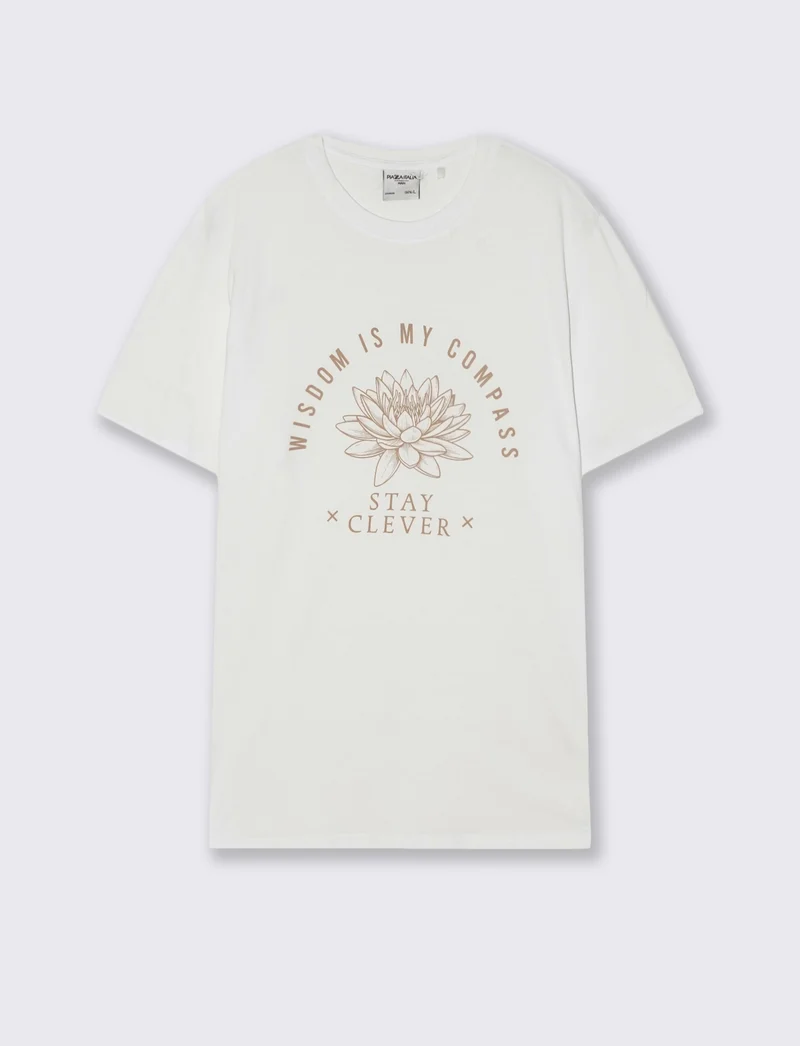 T-shirt in cotone girocollo regular fit - Bianco