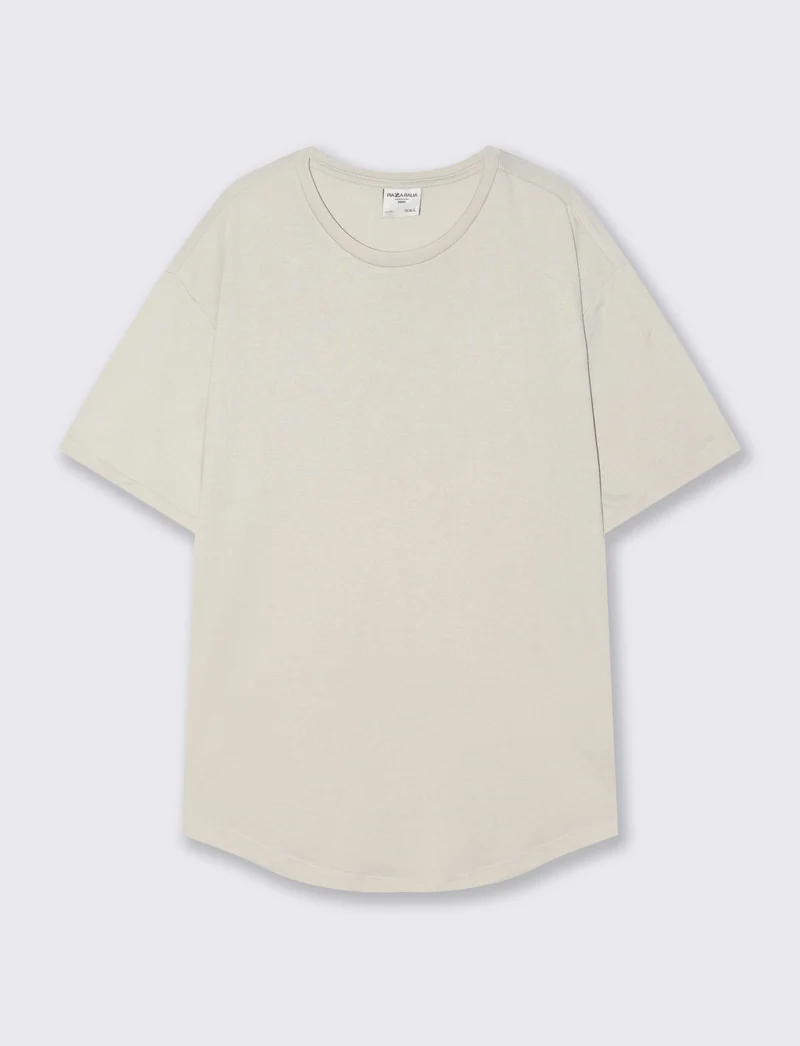 T-shirt girocollo loose fit con fondo stondato - Grigio ghiaccio