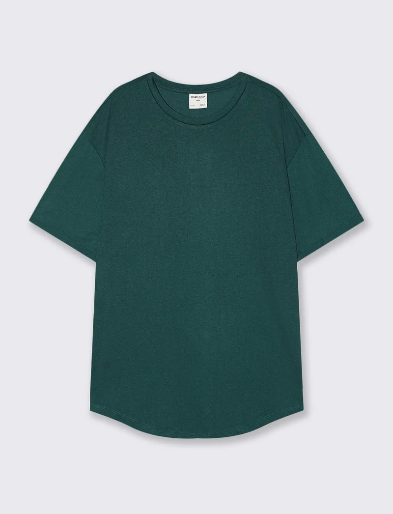 T-shirt girocollo loose fit con fondo stondato - Verde petrolio