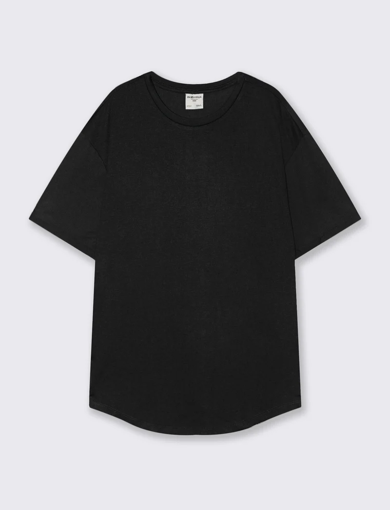 T-shirt girocollo loose fit con fondo stondato - Nero