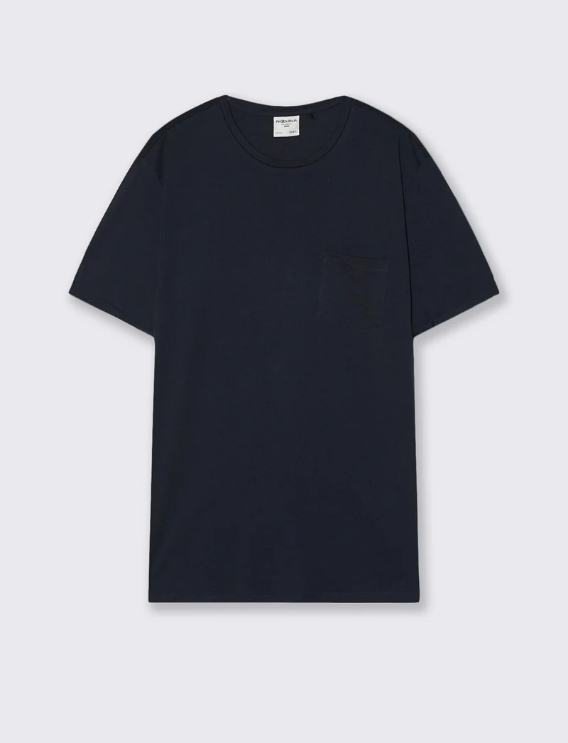 T-shirt basic con tasca e maniche corte - Blu