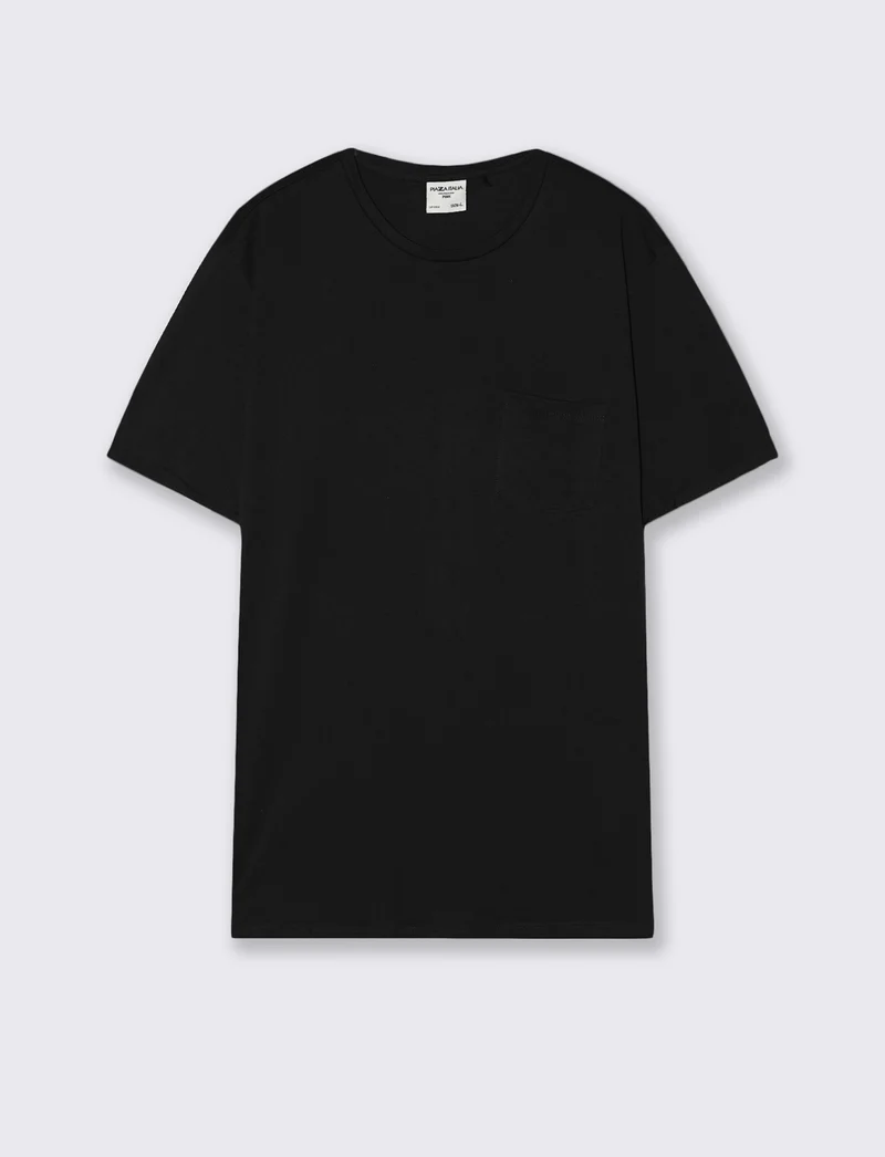 T-shirt basic con tasca e maniche corte - Nero