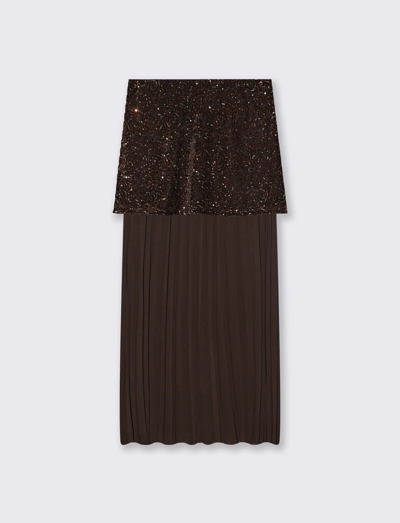 Gonna midi in paillettes e georgette - Moro