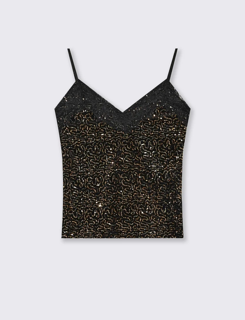 Top in paillettes e pizzo - Oro