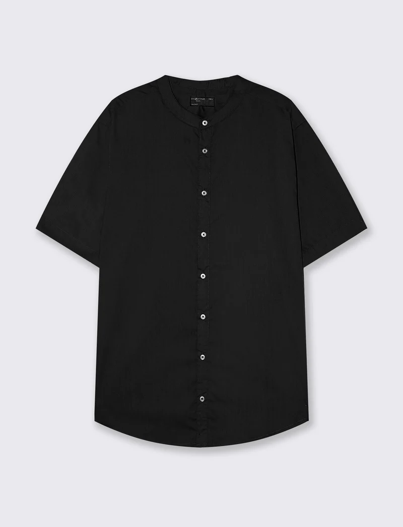 Camicia Regular Fit Easy Iron Collo Coreano - Nero