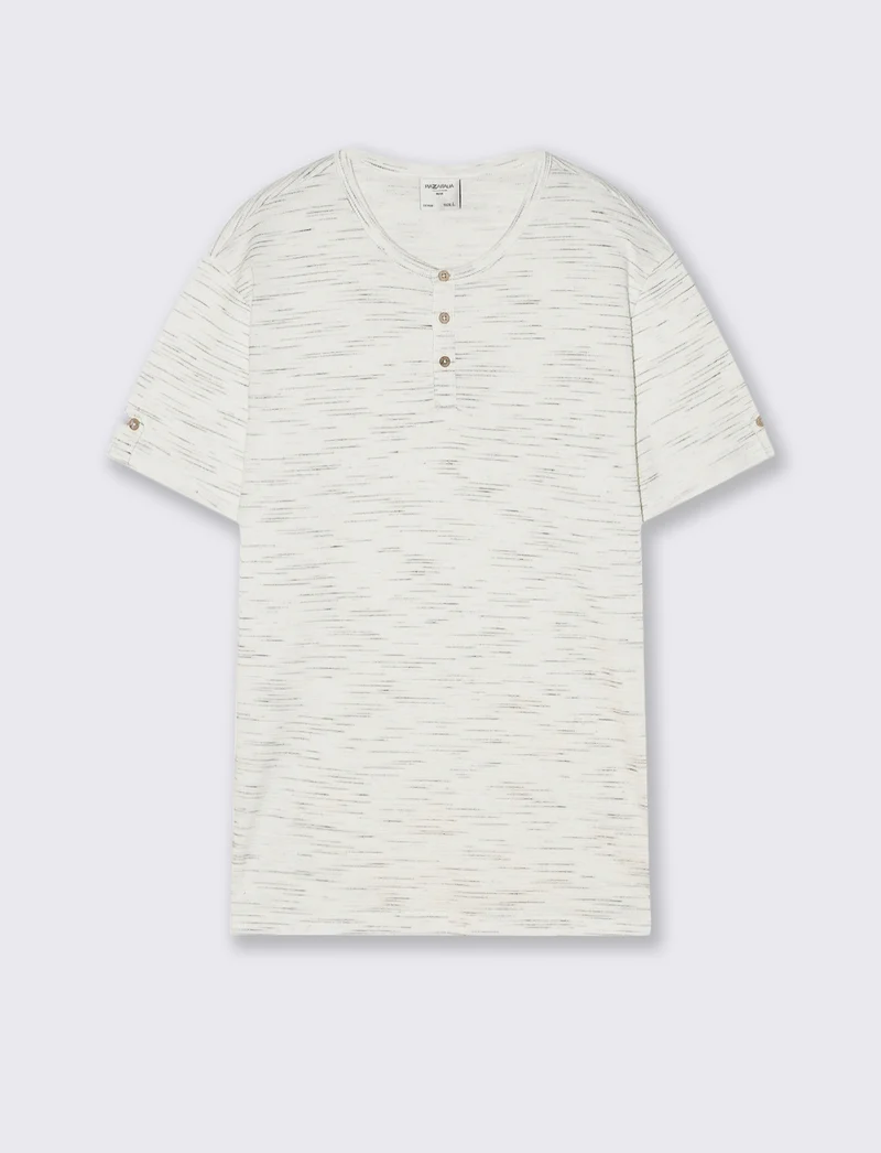 T-shirt serafino slub con bottoni legno - Bianco
