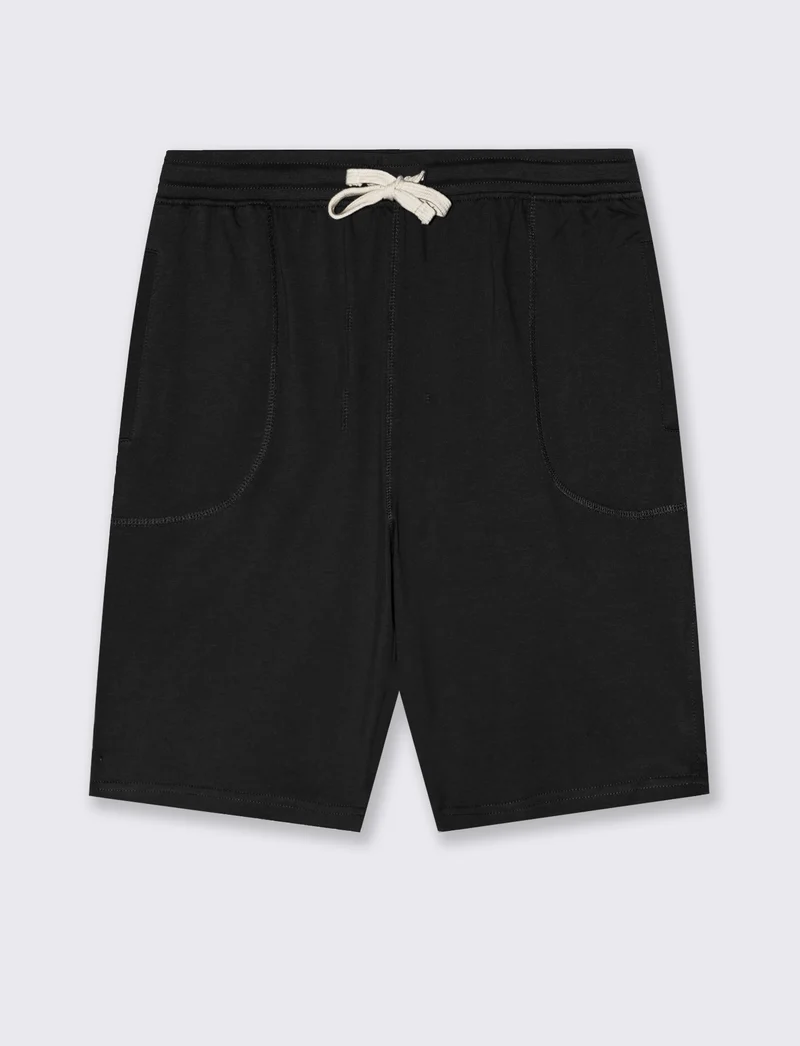Bermuda in felpa con vita jogger regolabile - Nero