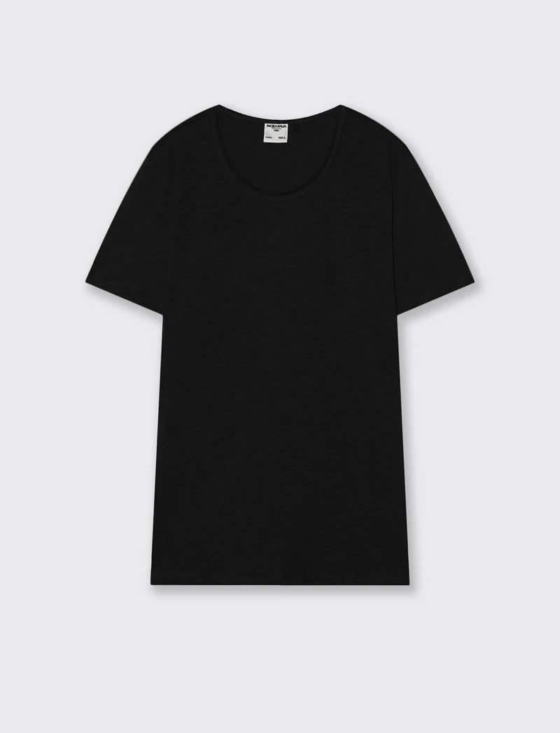 T-shirt girocollo cotone slub regular fit - Nero