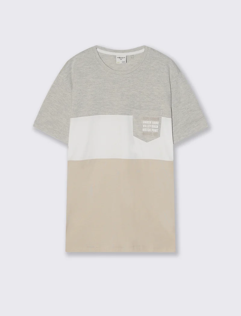 T-shirt a fasce con taschino petto - Grigio ghiaccio