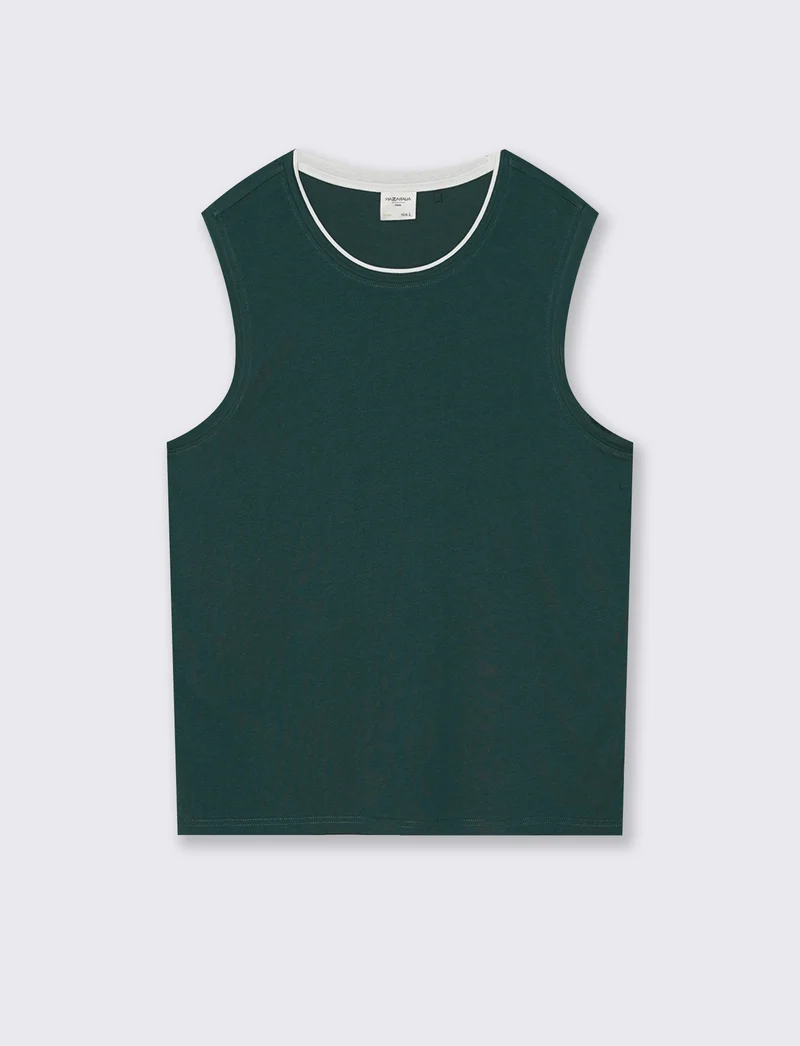 T-shirt senza maniche finto doppio capo - Verde petrolio