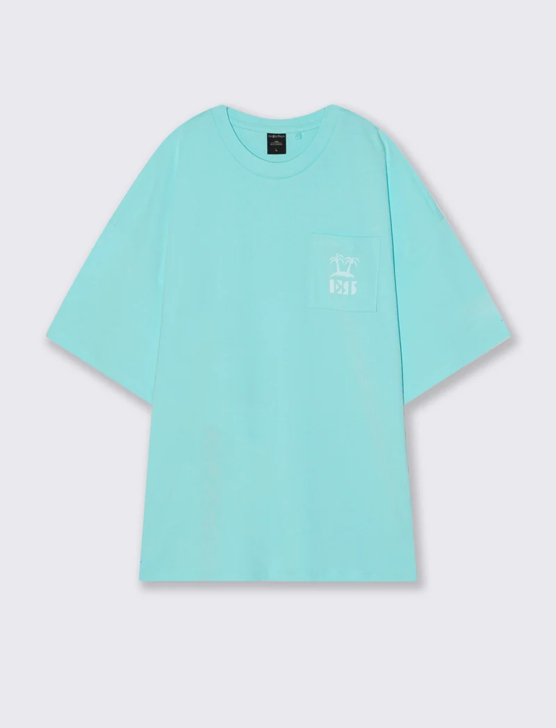 T-shirt Boxy Fit Super Soft con Stampa - Turchese