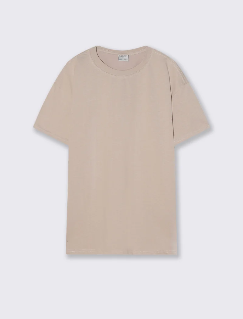 T-shirt girocollo in tessuto premium - Beige