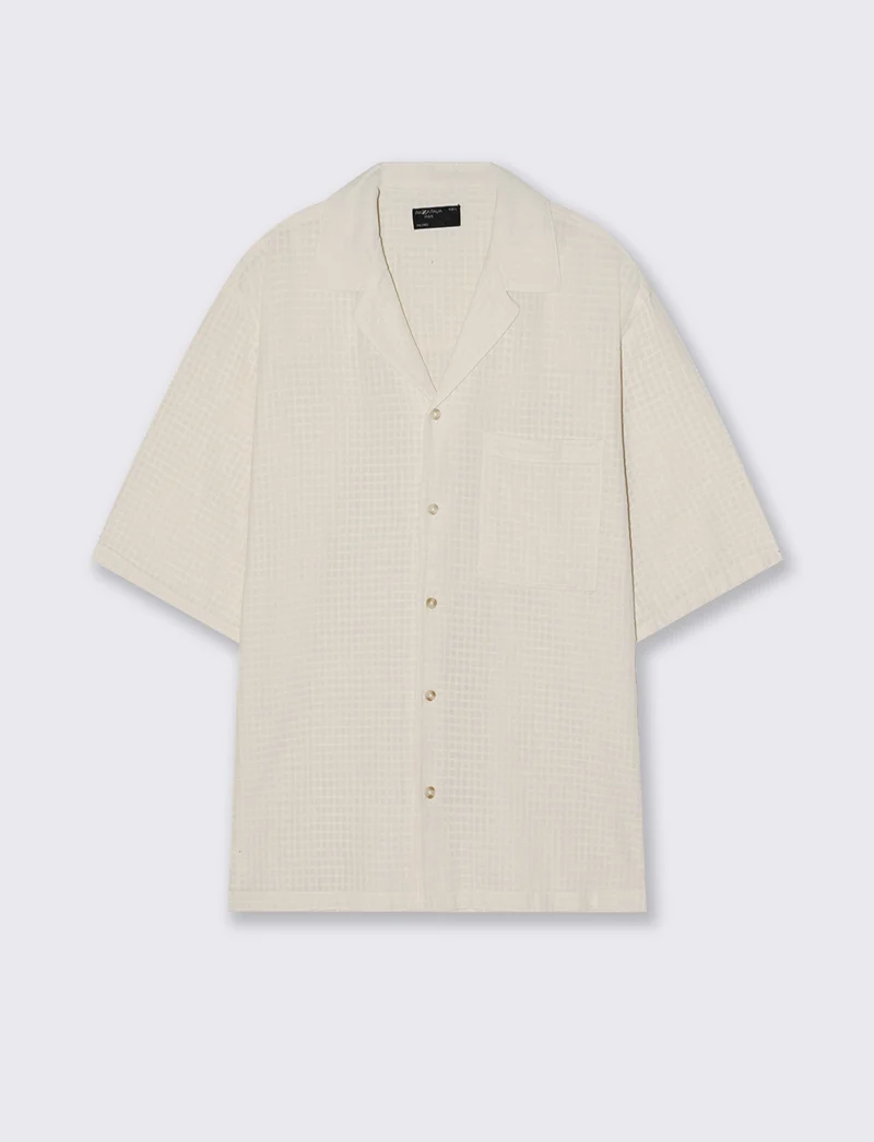 Camicia boxy fit a quadri in cotone - Beige ecru