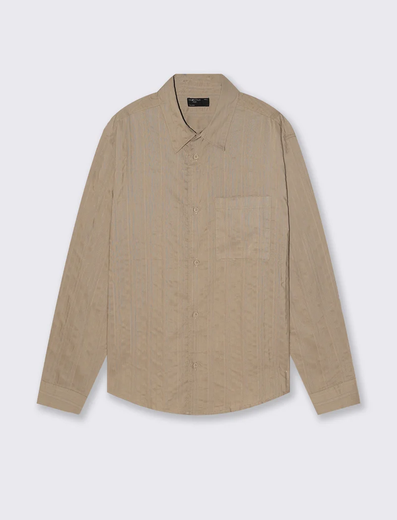 Camicia Jacquard Effetto Riga Soft Fit - Beige