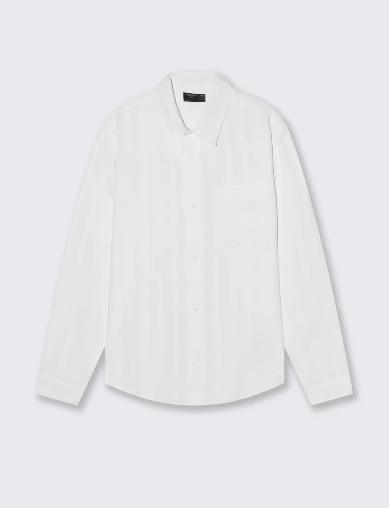 Camicia Jacquard Effetto Riga Soft Fit - Bianco