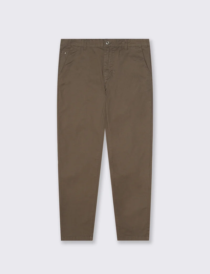 Pantaloni Chino Slim Fit in Cotone Stretch - Grigio fango