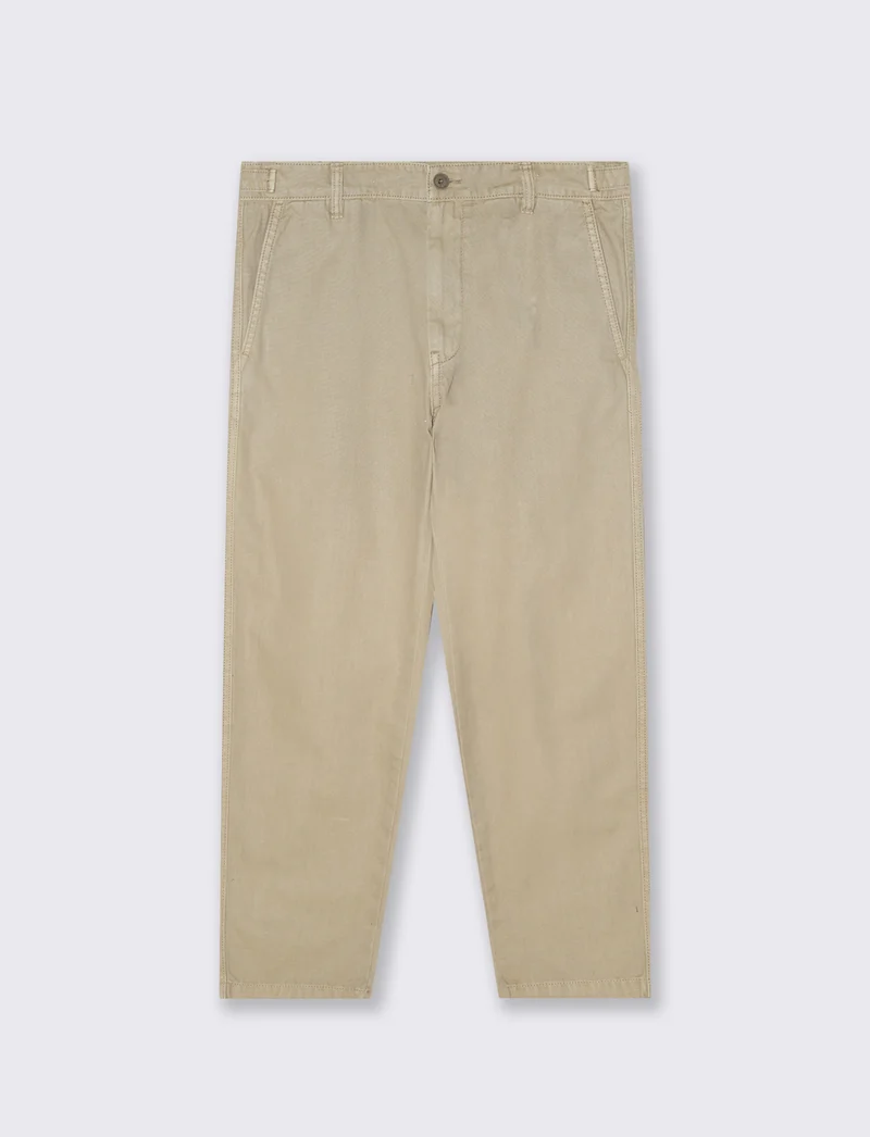 Pantalone Canvas Straight Fit Effetto Slavato - Beige