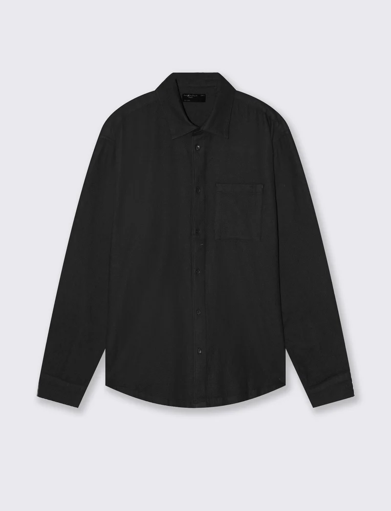 Camicia cropped in cotone waffle - Nero