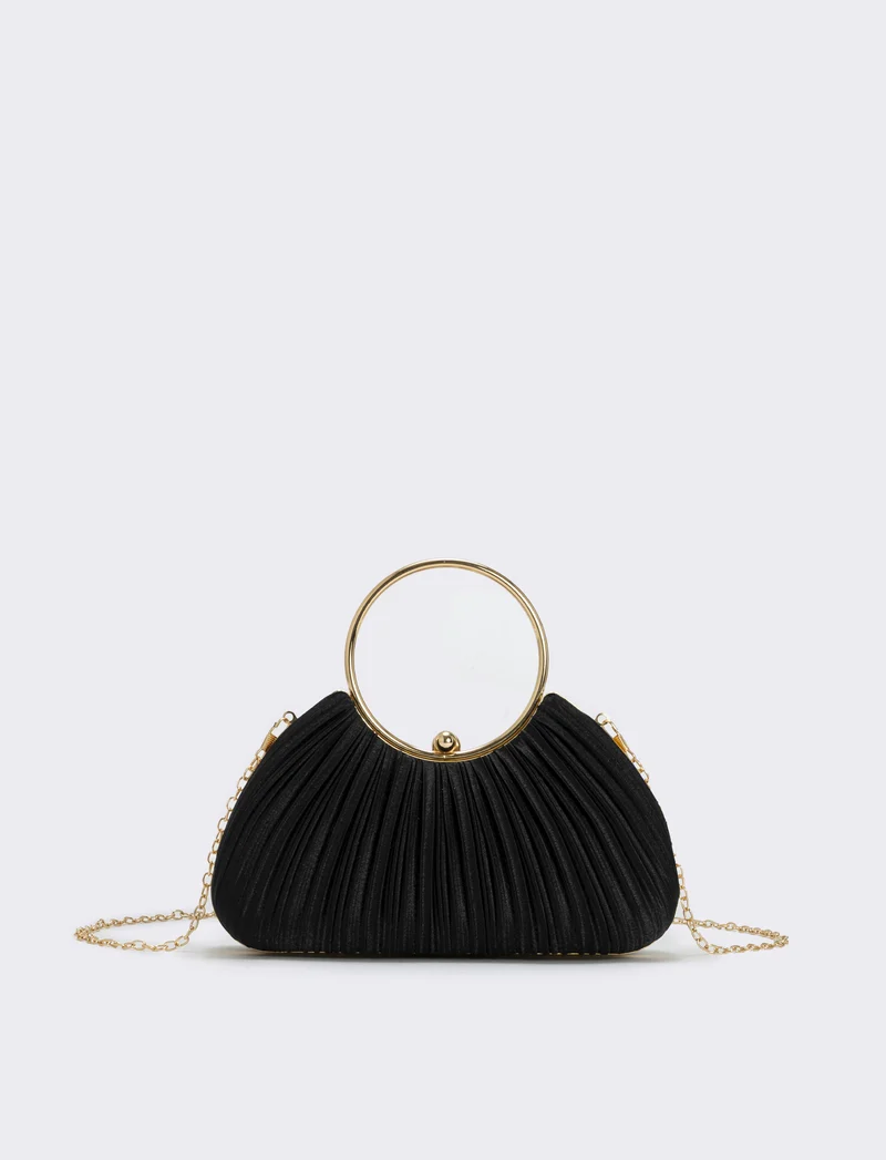 Borsa plisset rigida con manico a cerchio - Nero
