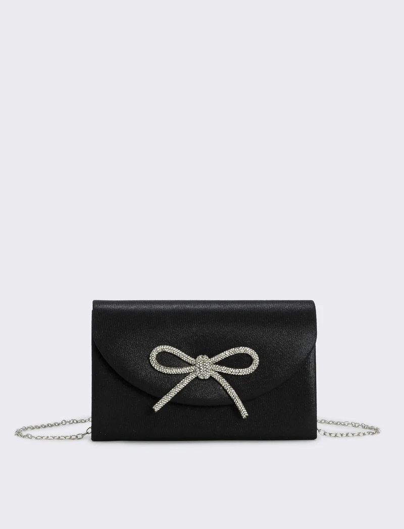 Borsetta rigida con fiocco e strass - Nero