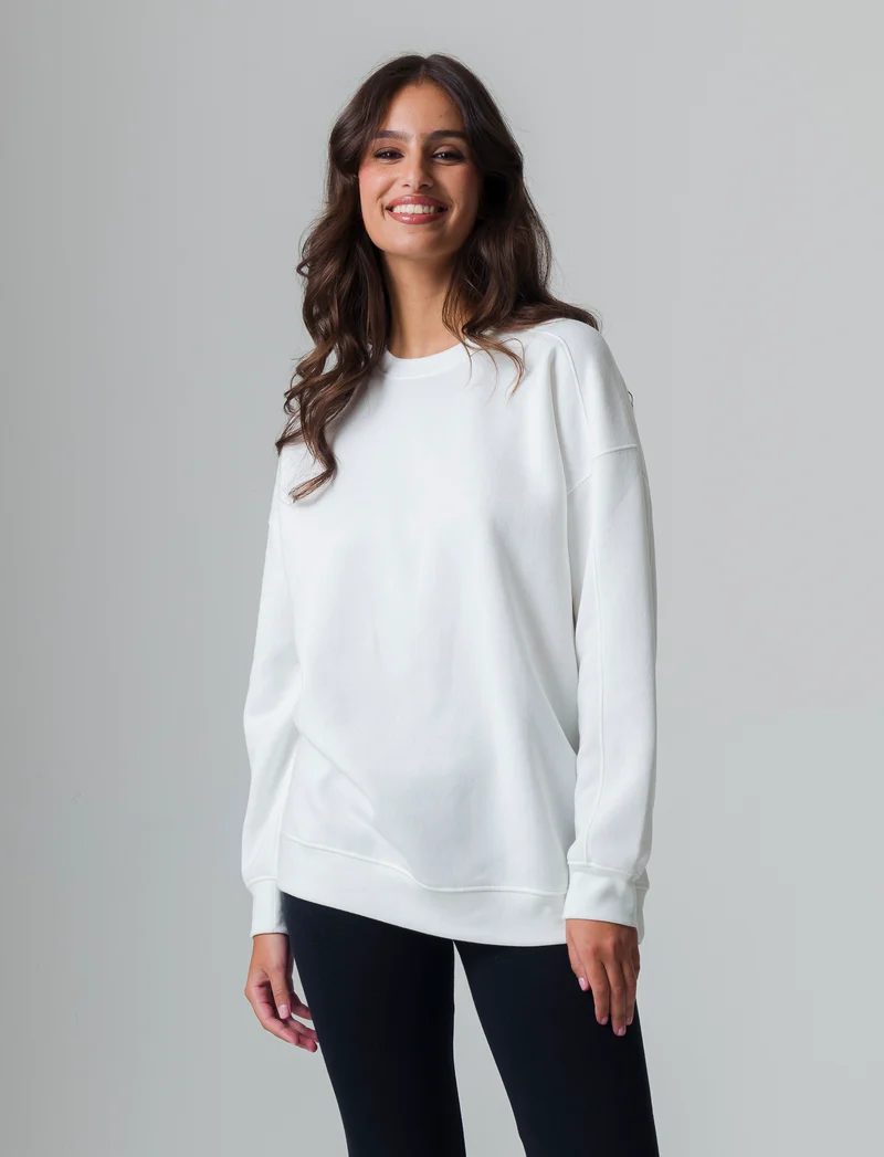 Felpa basic girocollo oversize da donna - Bianco latte
