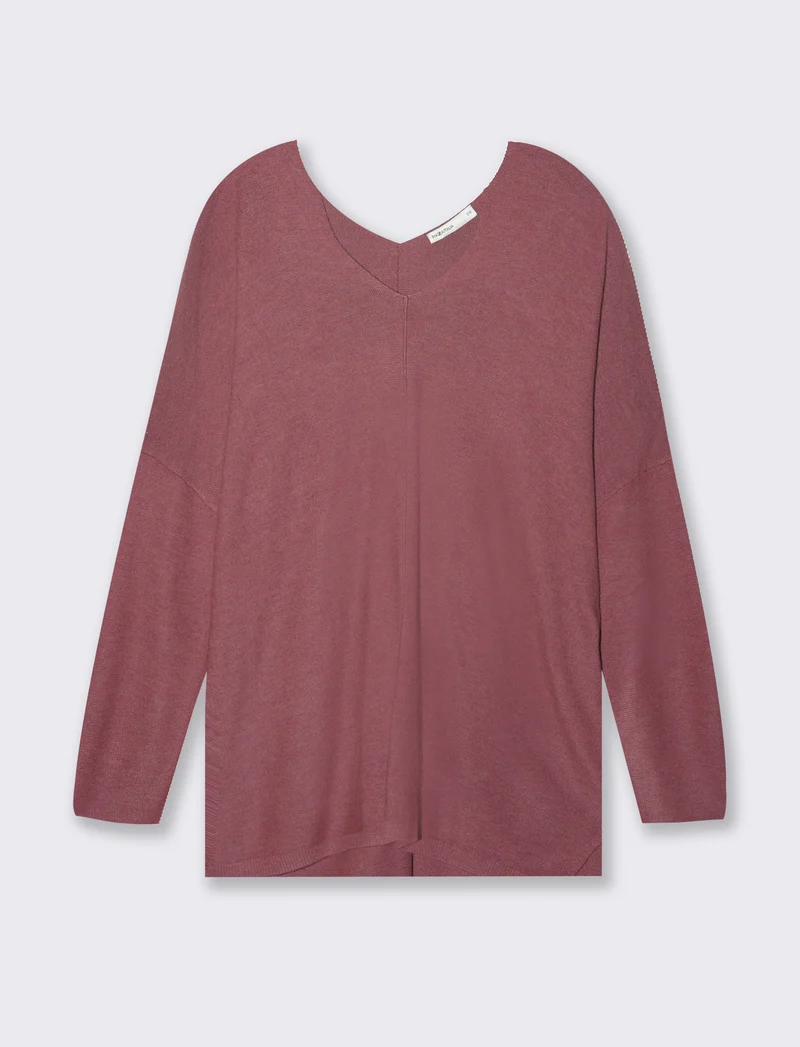 Maglia scollo a V da donna - Rosa cipolla