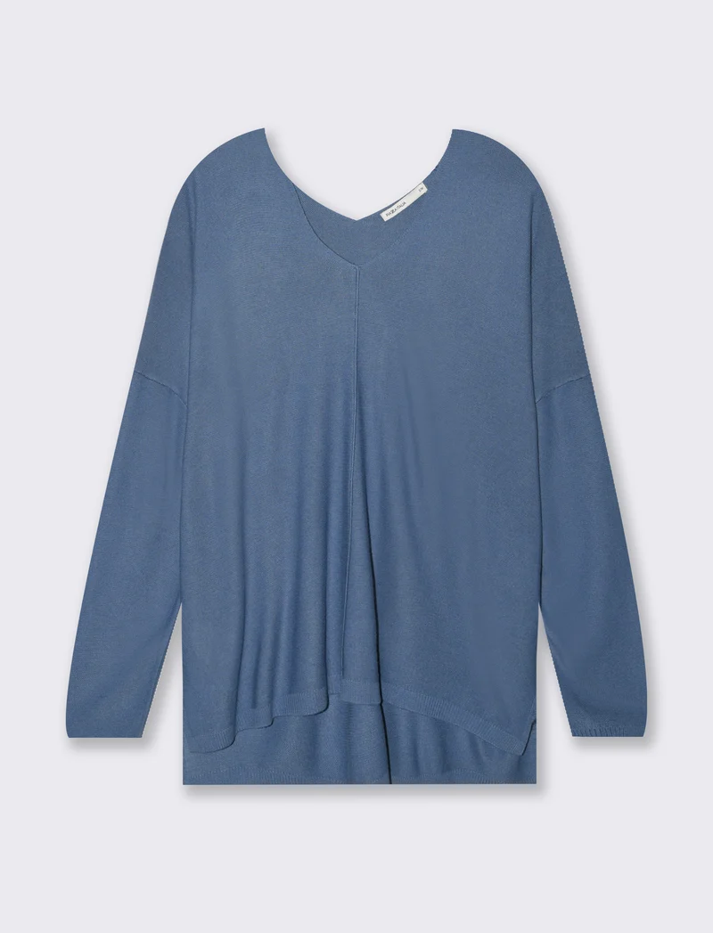 Maglia scollo a V da donna - Denim