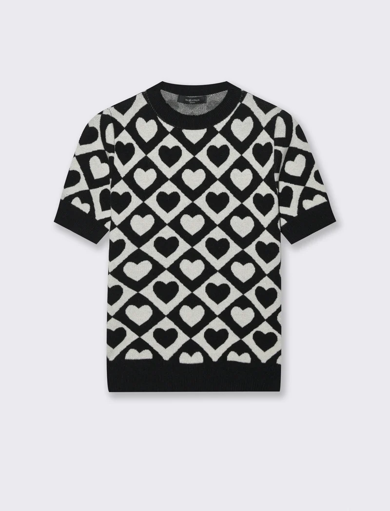 T-SHIRT IN MAGLIA - ner-bianco