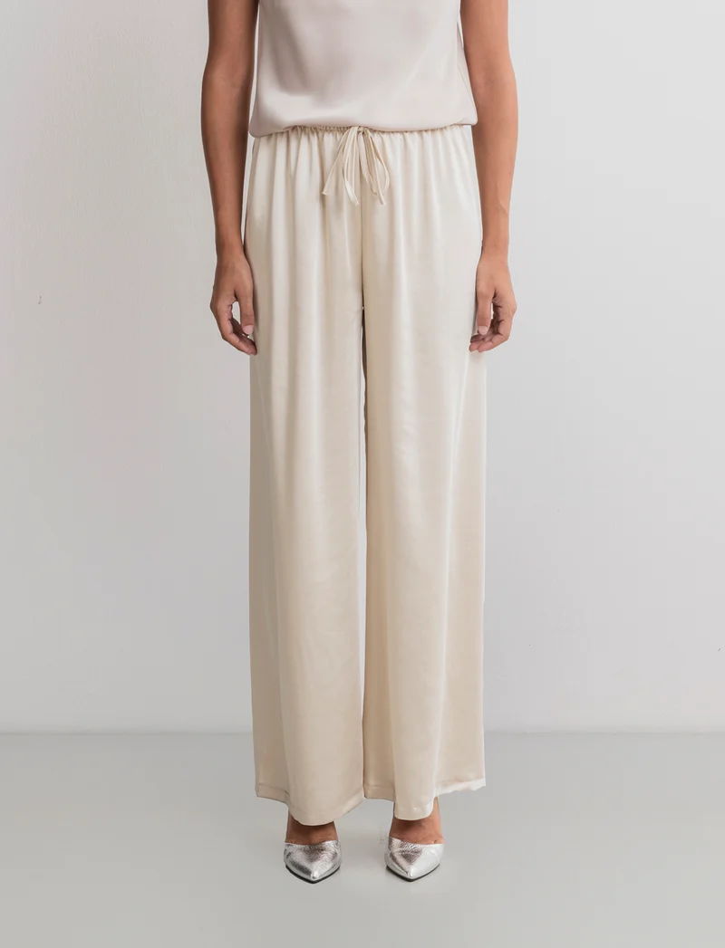 PANTALONE IN SATIN - Beige champagne