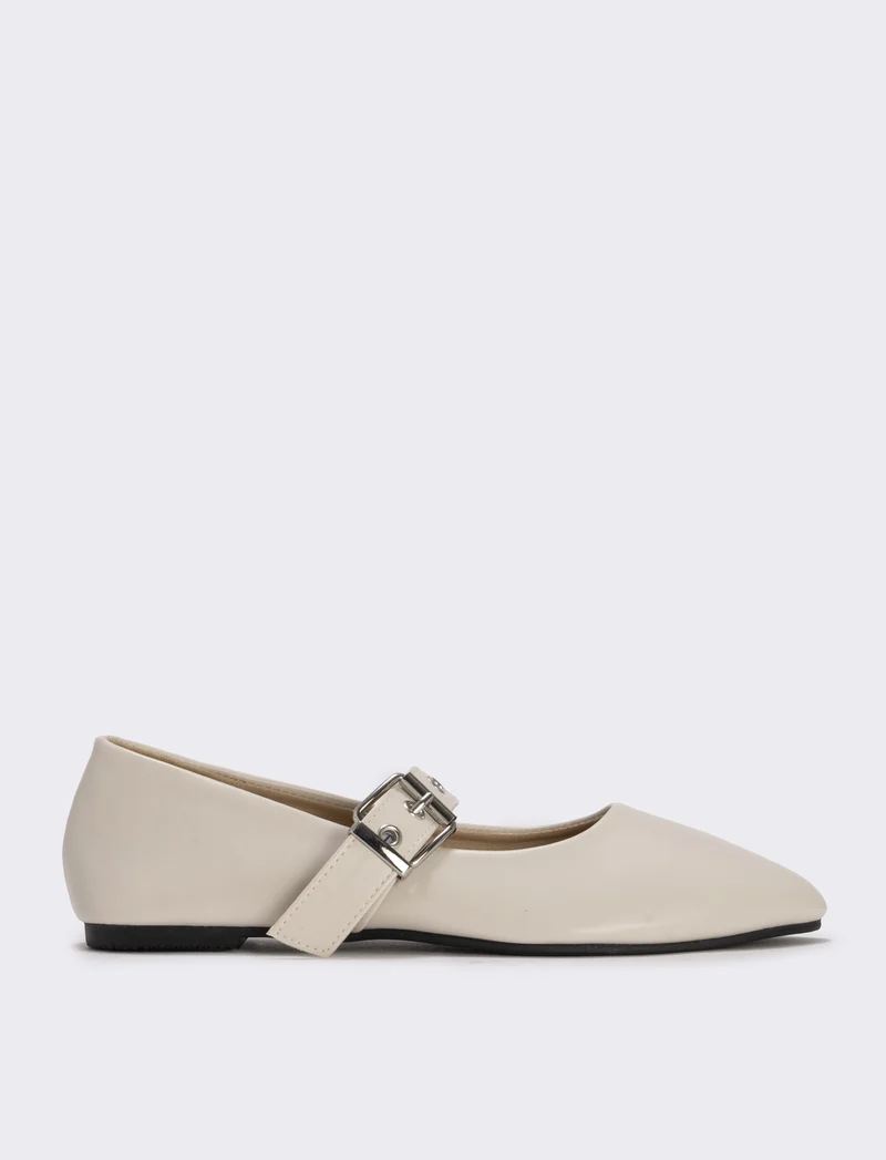 Ballerina beige da bambina con cinturino - Beige