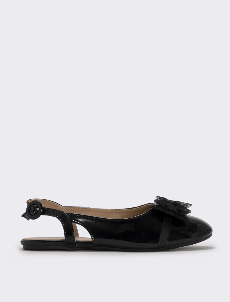 Slingback con fiocco in tulle da bambina. - Nero