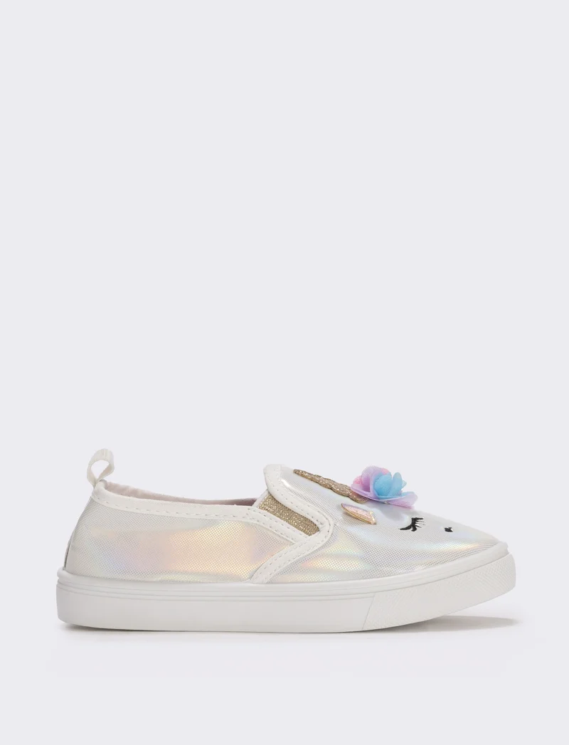 Slip-on unicorno da bambina - Bianco perla