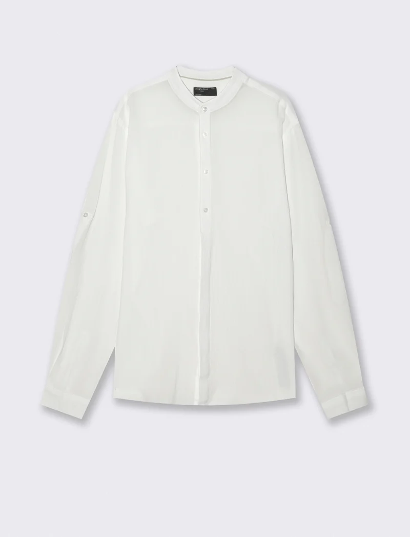 Camicia coreana effetto crepe in cotone - Bianco
